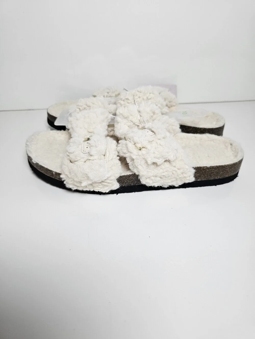 Auden Faux Fur Double Strap Buckle Slippers - Cream - Women's Size 10 - NWT